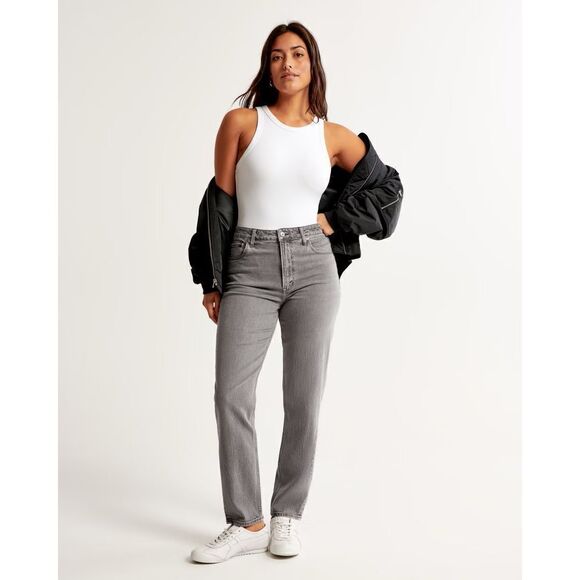 Abercrombie & Fitch Curve Love High Rise Mom Jean Gray Size 2/26 - Picture 6 of 8
